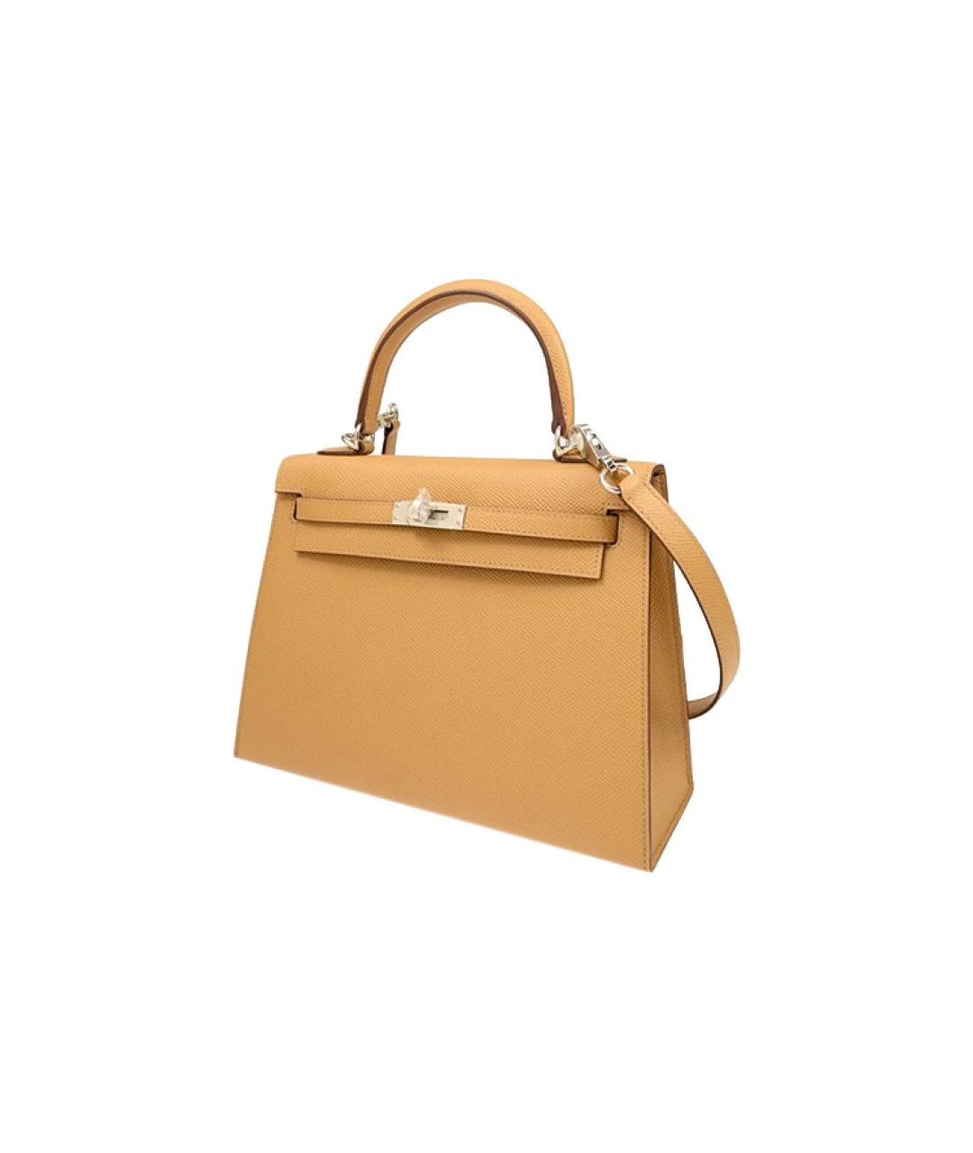 HERMES Коричневая кожаная сумка с короткими ручками, фото 2