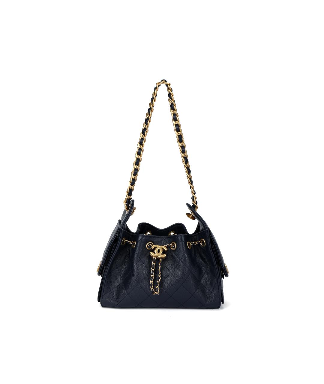 CHANEL Темно-синяя кожаная сумка через плечо, фото 5