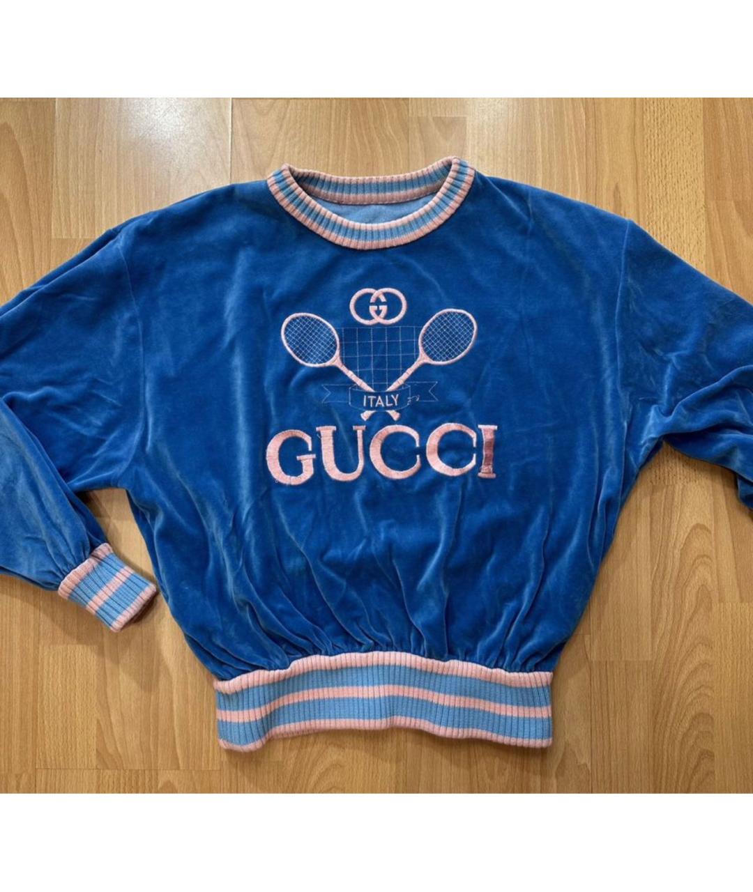 GUCCI Голубой велюровый спортивные костюмы, фото 3