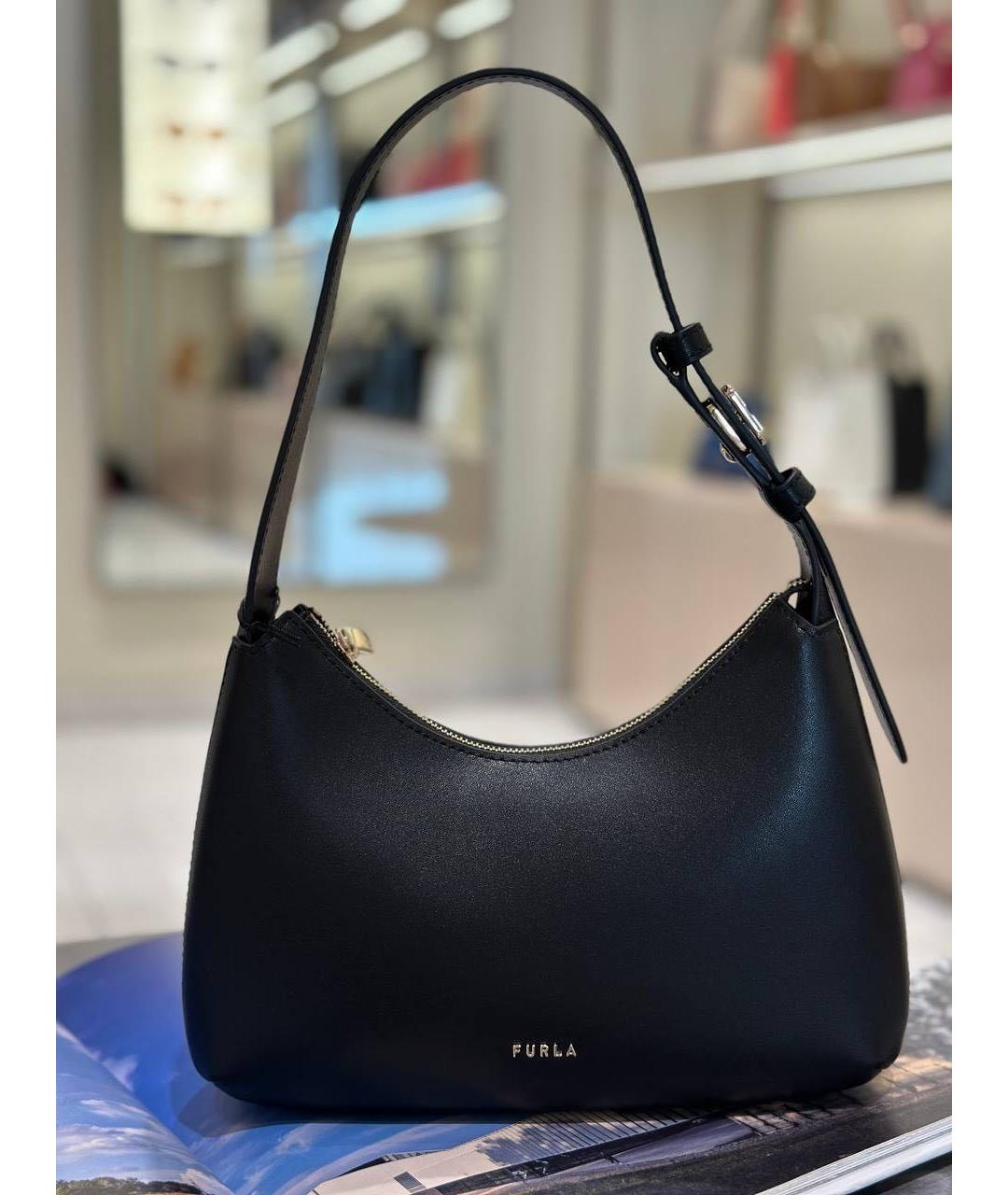 FURLA Черная кожаная сумка с короткими ручками, фото 9