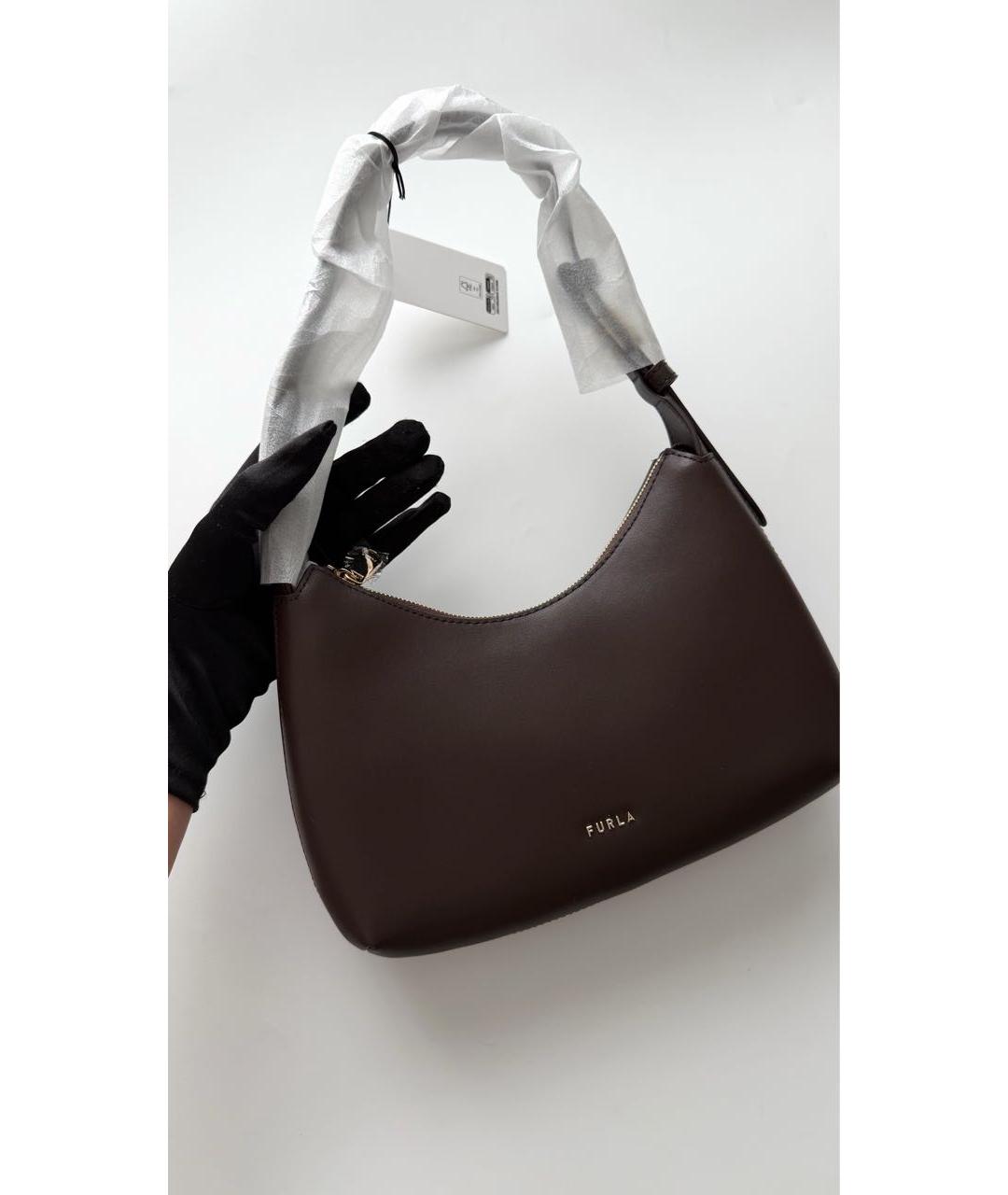 FURLA Коричневая кожаная сумка с короткими ручками, фото 9