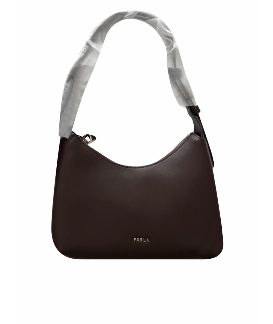 FURLA Коричневая кожаная сумка с короткими ручками, фото 1