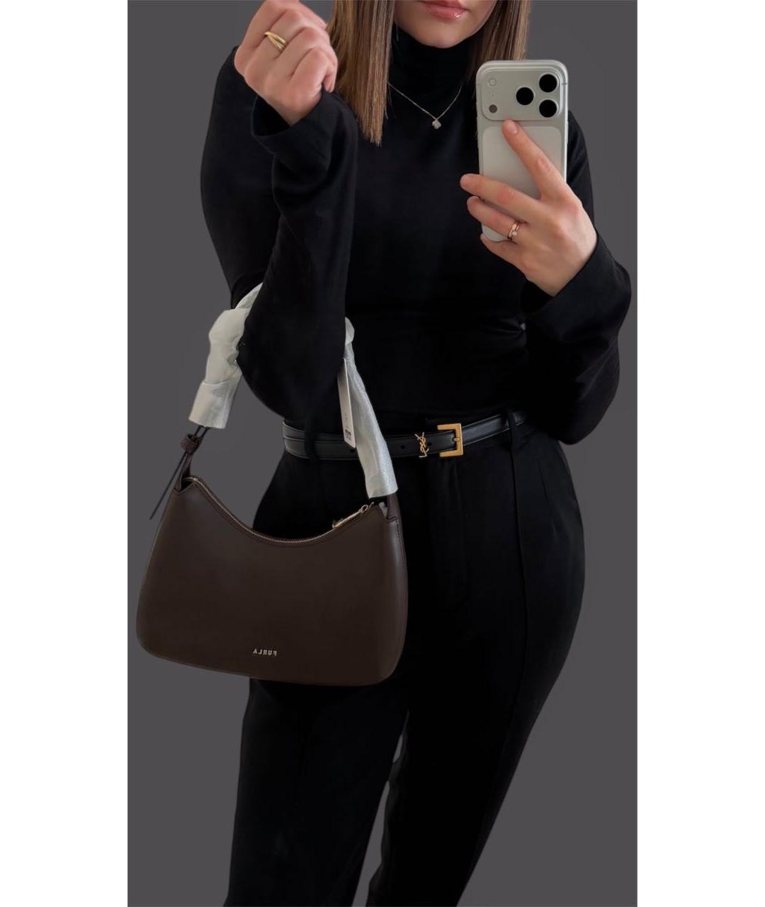 FURLA Коричневая кожаная сумка с короткими ручками, фото 8