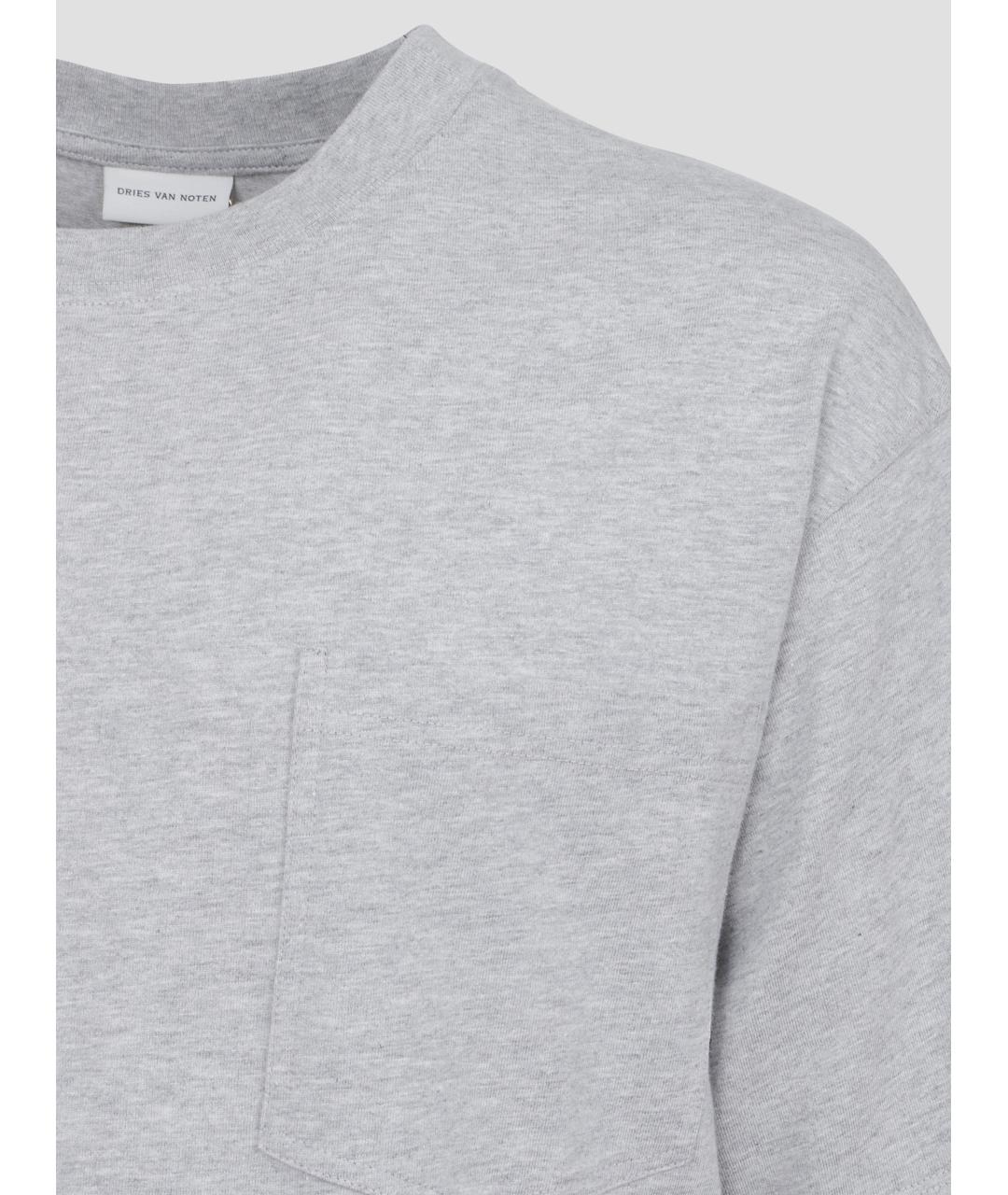 DRIES VAN NOTEN Серая хлопковая футболка, фото 3