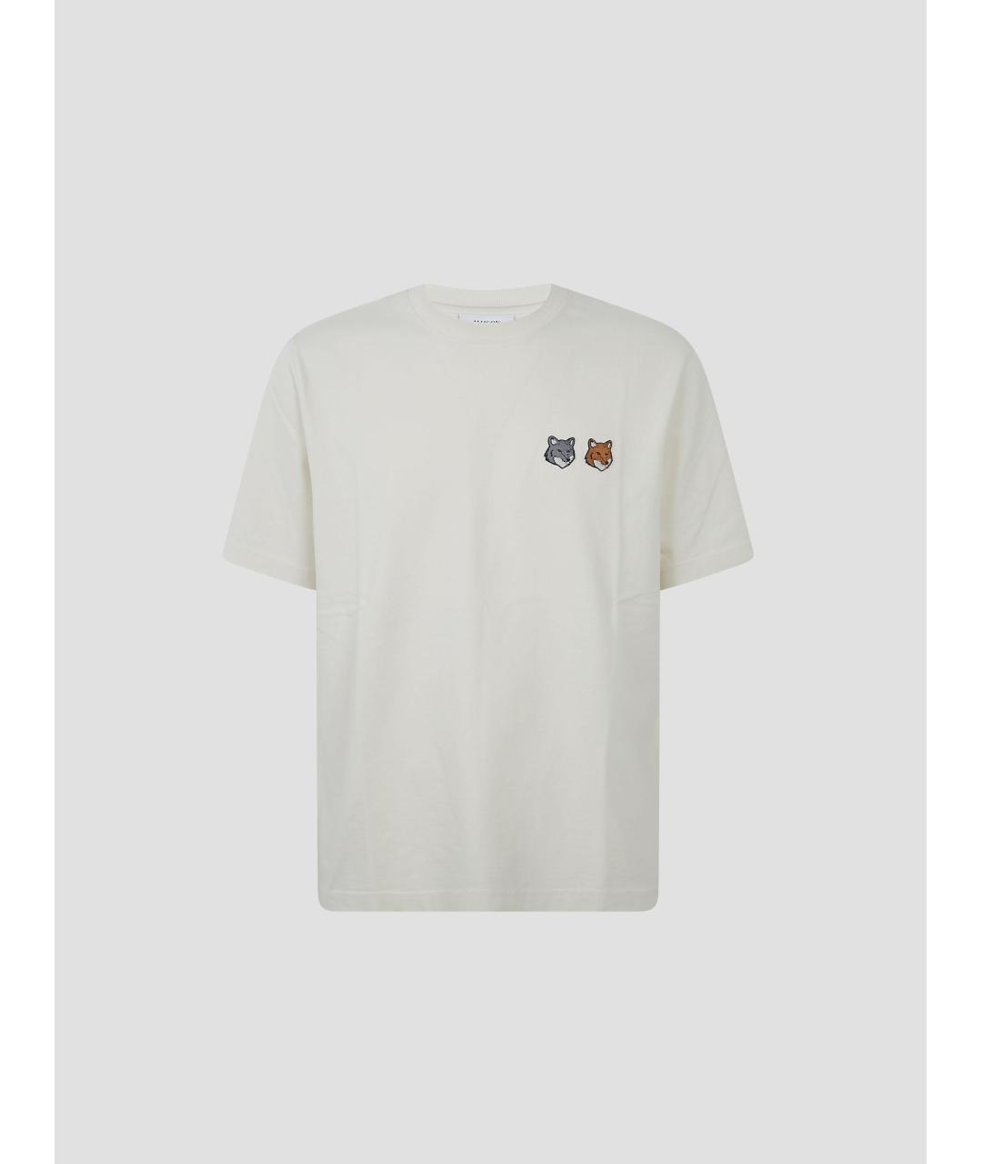 MAISON KITSUNE Бежевая хлопковая футболка, фото 4