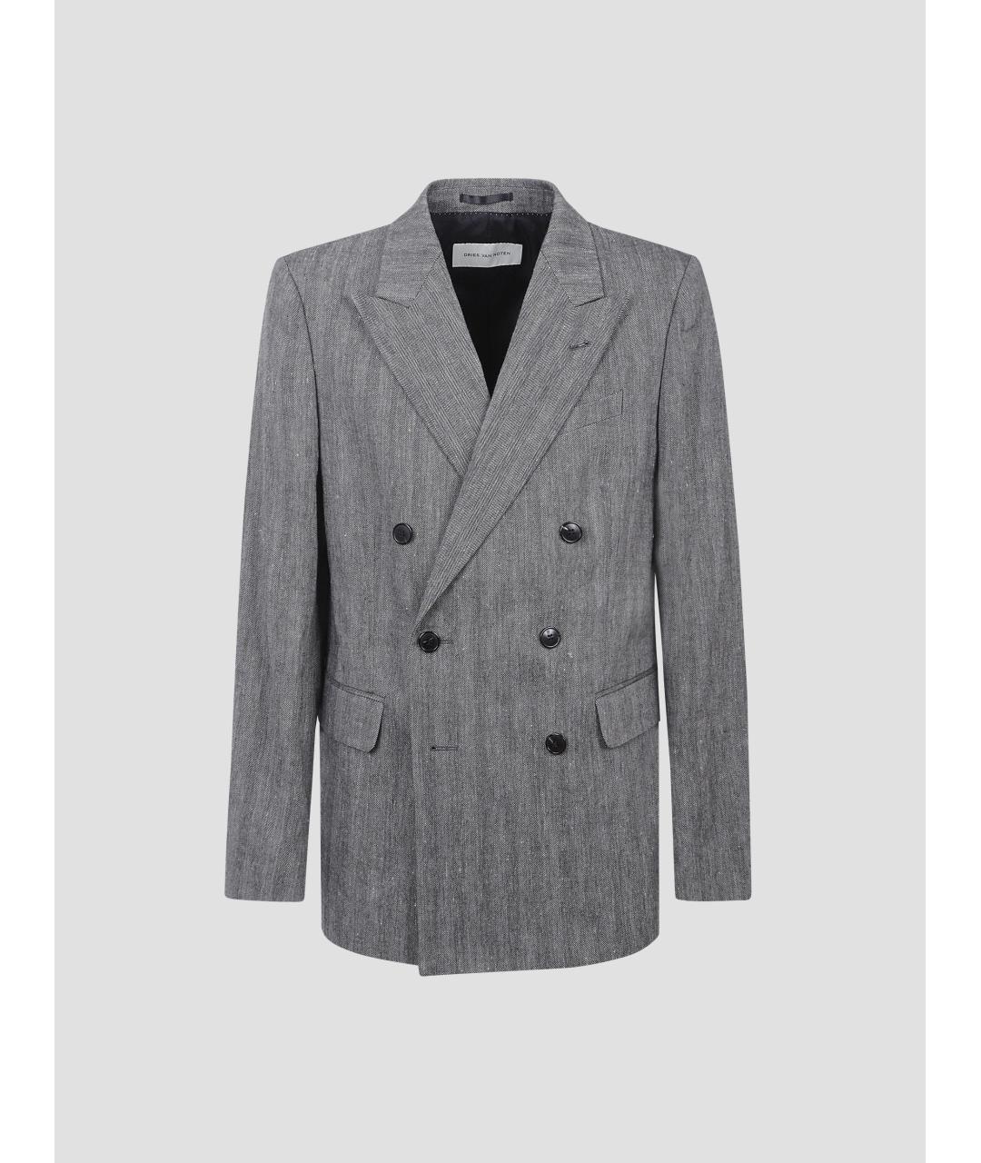 DRIES VAN NOTEN Серый хлопковый пиджак, фото 4
