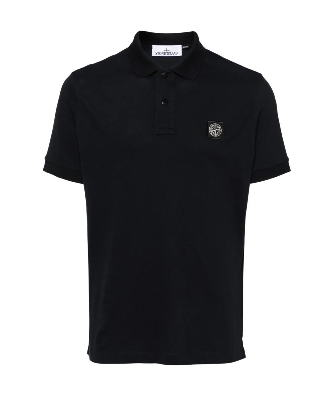 STONE ISLAND Темно-синее хлопко-эластановое поло с коротким рукавом, фото 1