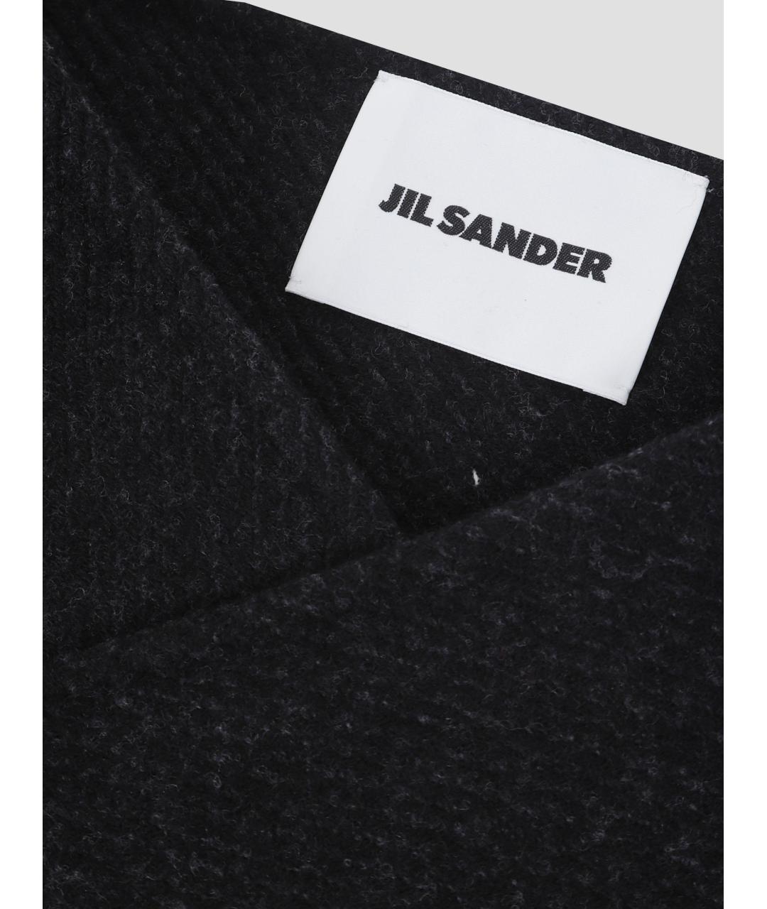 JIL SANDER Черный шерстяной шарф, фото 3
