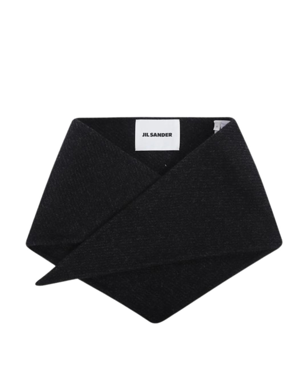 JIL SANDER Черный шерстяной шарф, фото 1