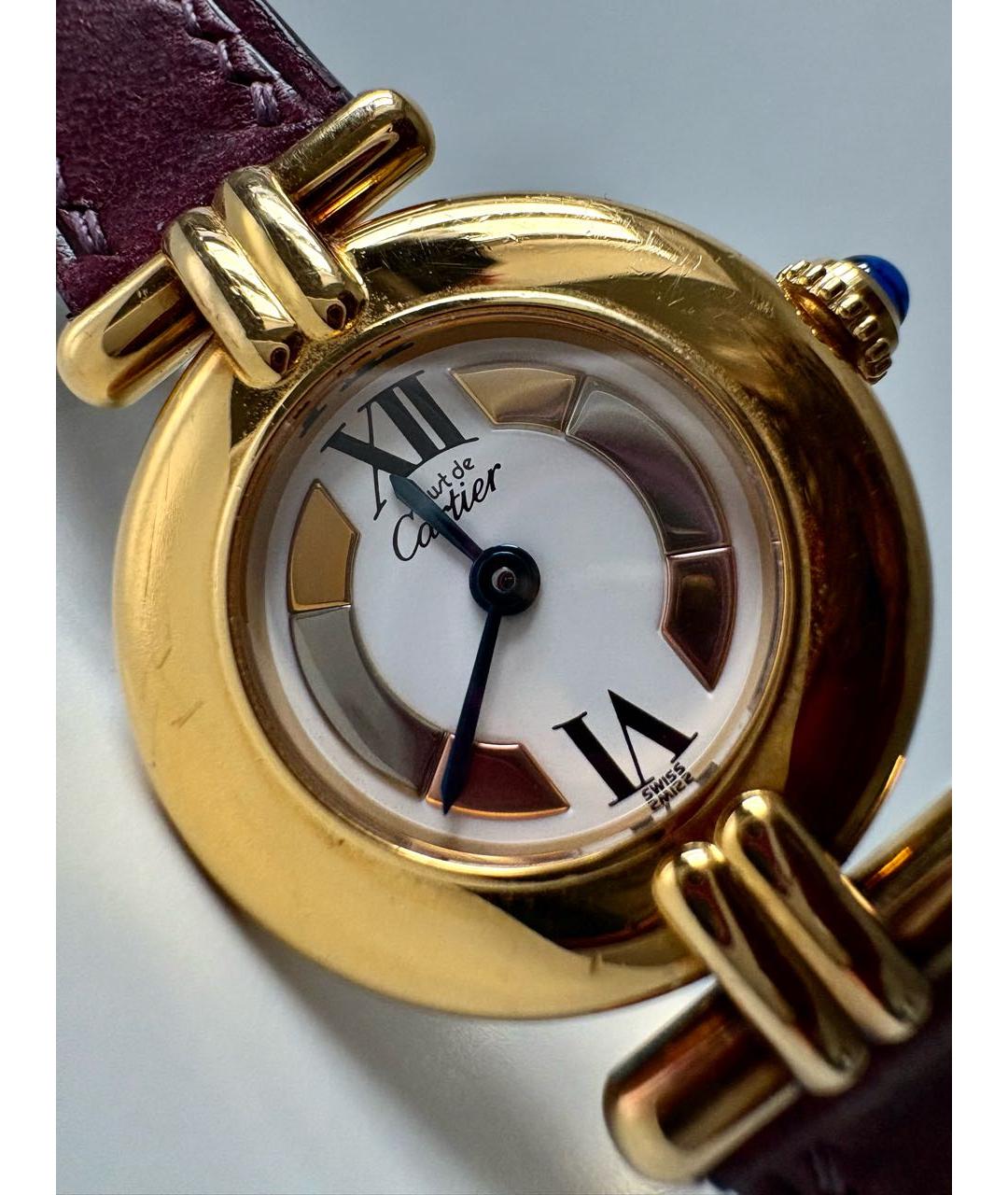 CARTIER Бордовые позолоченные часы, фото 4