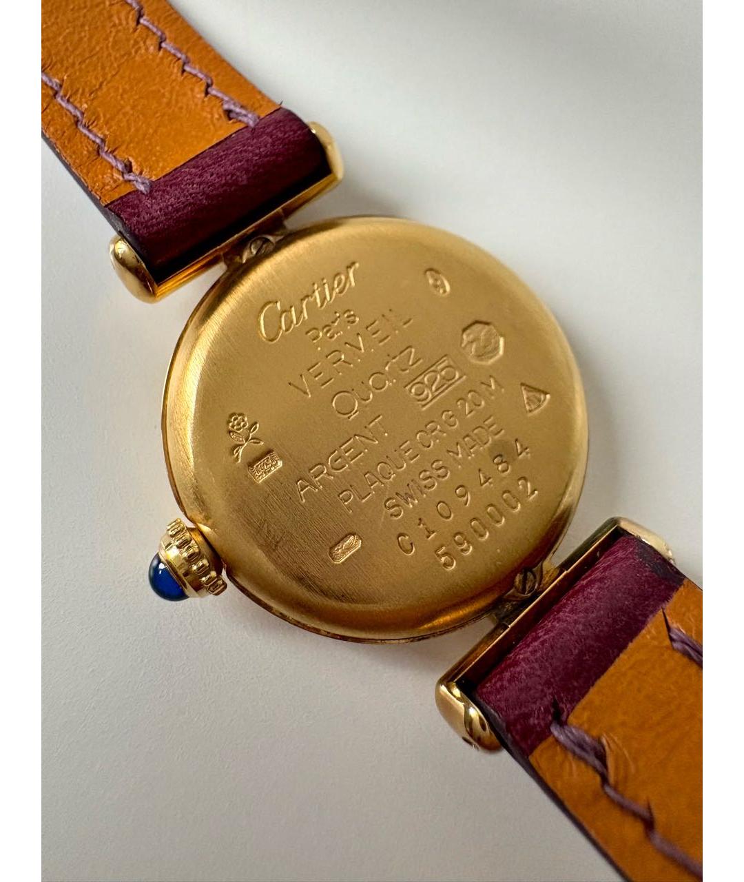 CARTIER Бордовые позолоченные часы, фото 2