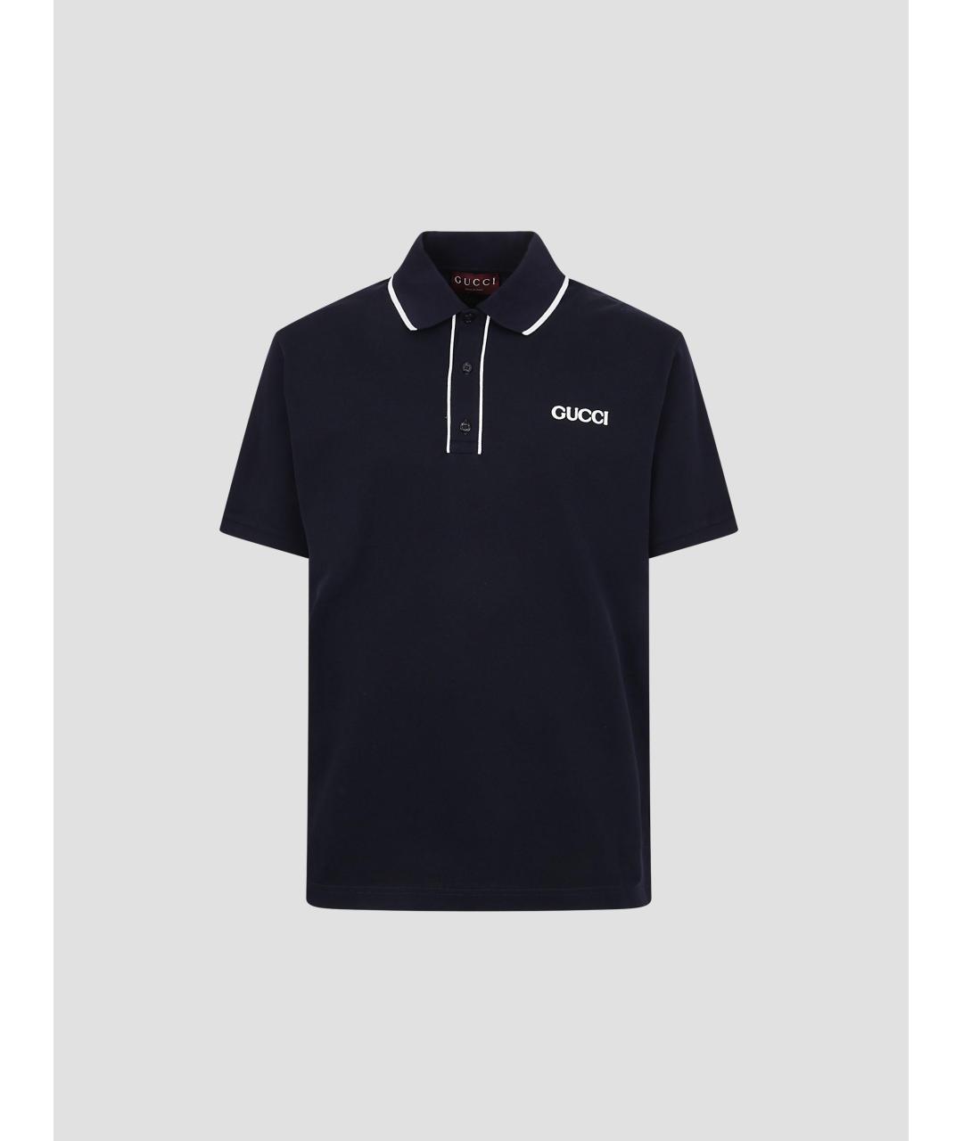 GUCCI Темно-синее хлопко-эластановое поло с коротким рукавом, фото 4