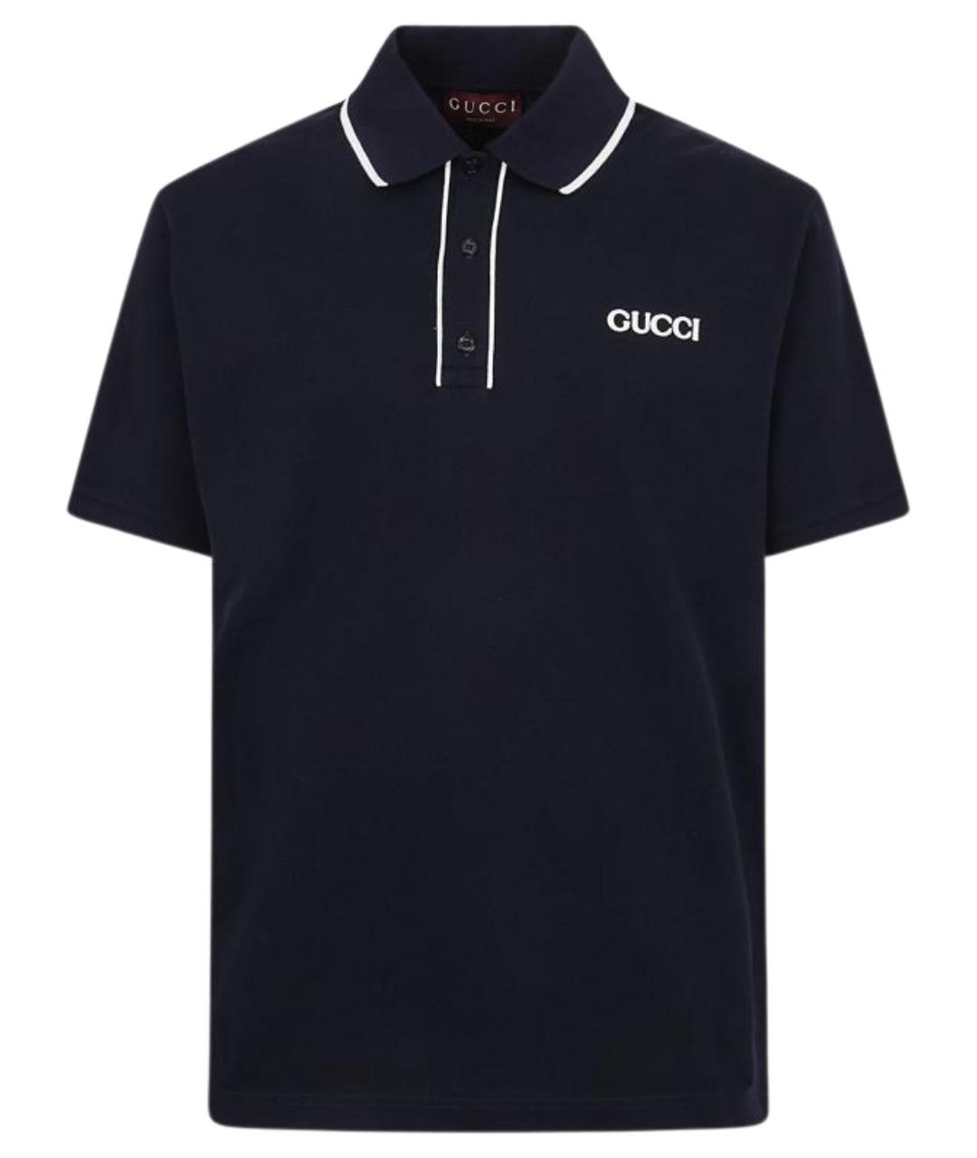 GUCCI Темно-синее хлопко-эластановое поло с коротким рукавом, фото 1