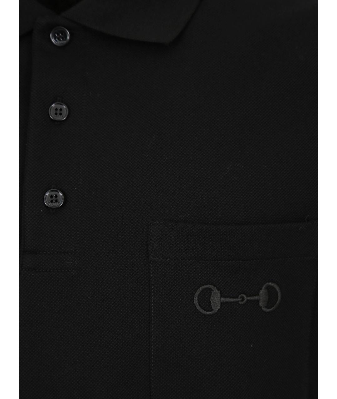 GUCCI Черное хлопко-эластановое поло с коротким рукавом, фото 3