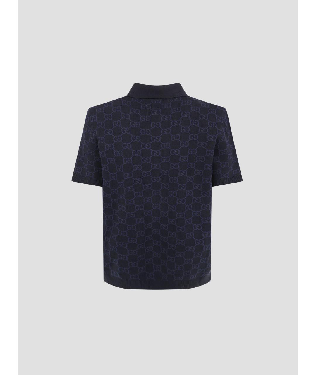 GUCCI Темно-синее хлопковое поло с коротким рукавом, фото 2