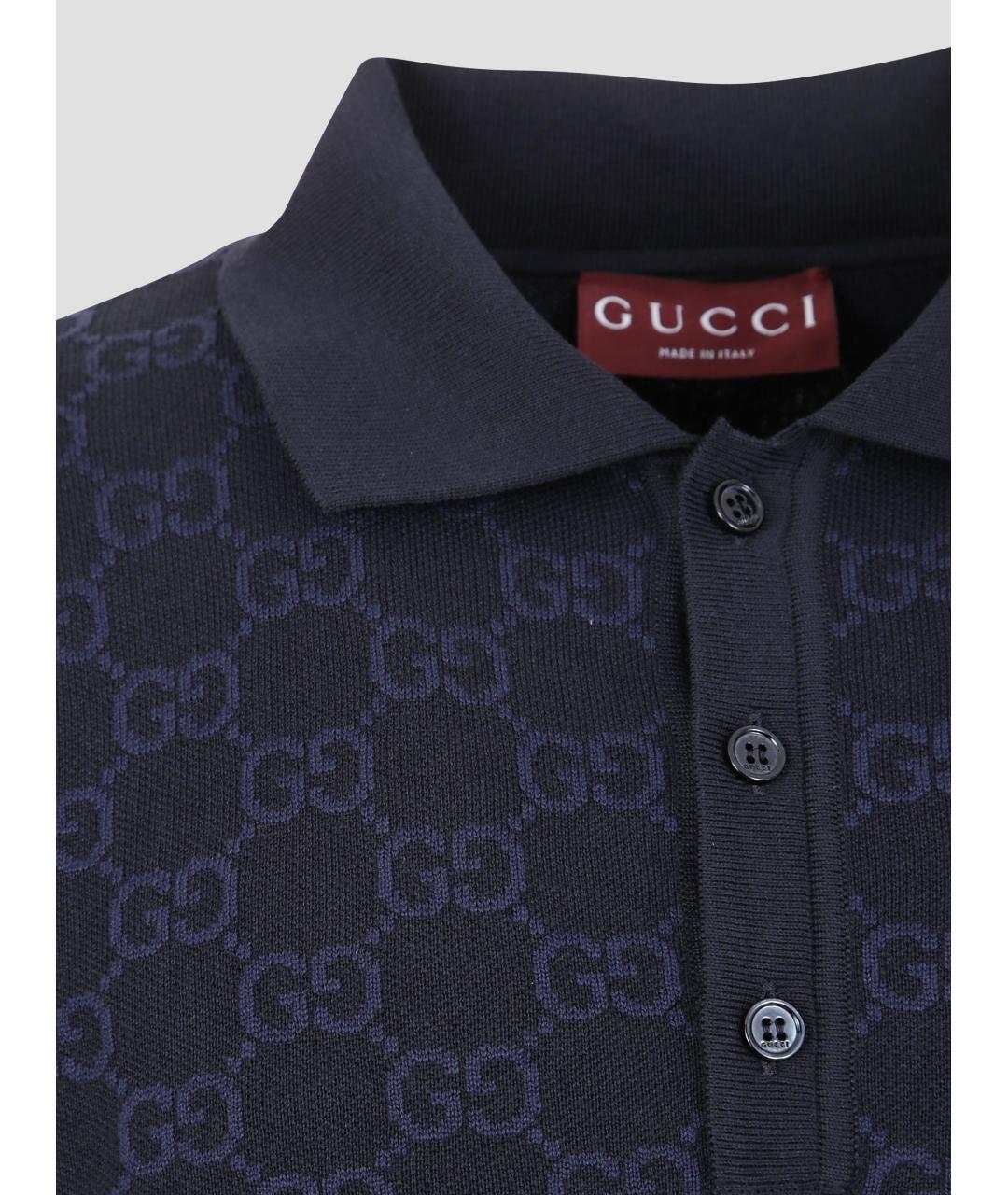 GUCCI Темно-синее хлопковое поло с коротким рукавом, фото 3