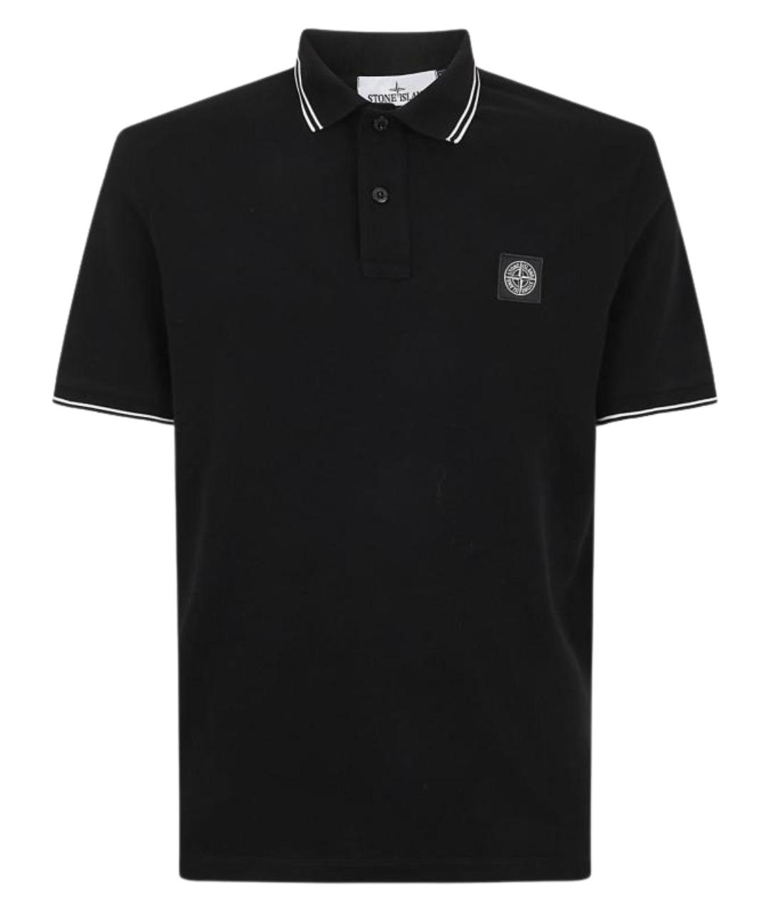 STONE ISLAND Черное хлопковое поло с коротким рукавом, фото 1