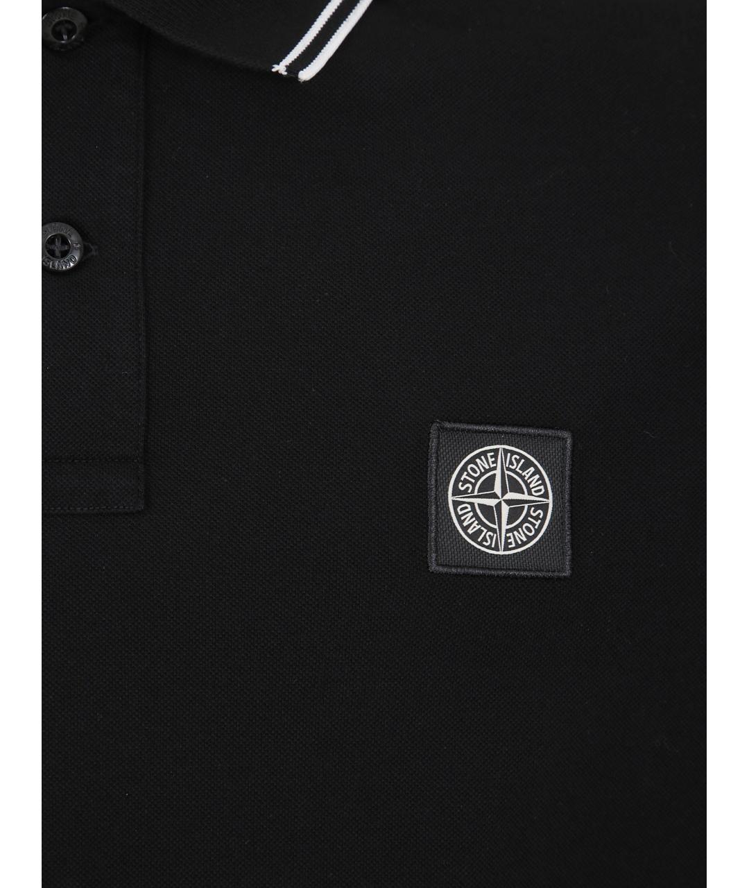 STONE ISLAND Черное хлопковое поло с коротким рукавом, фото 3