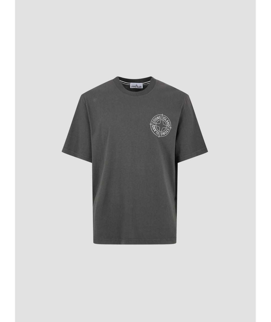 STONE ISLAND Серая хлопковая футболка, фото 4