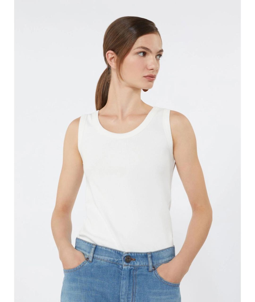 WEEKEND MAX MARA Белая хлопковая майка, фото 5