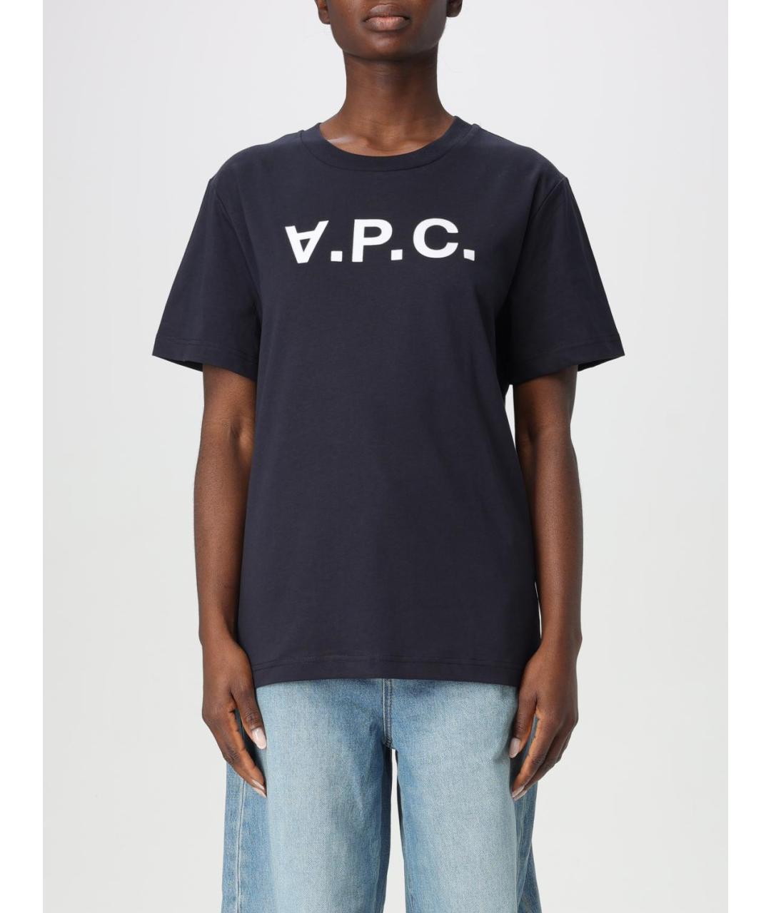 A.P.C. Темно-синяя хлопковая футболка, фото 4
