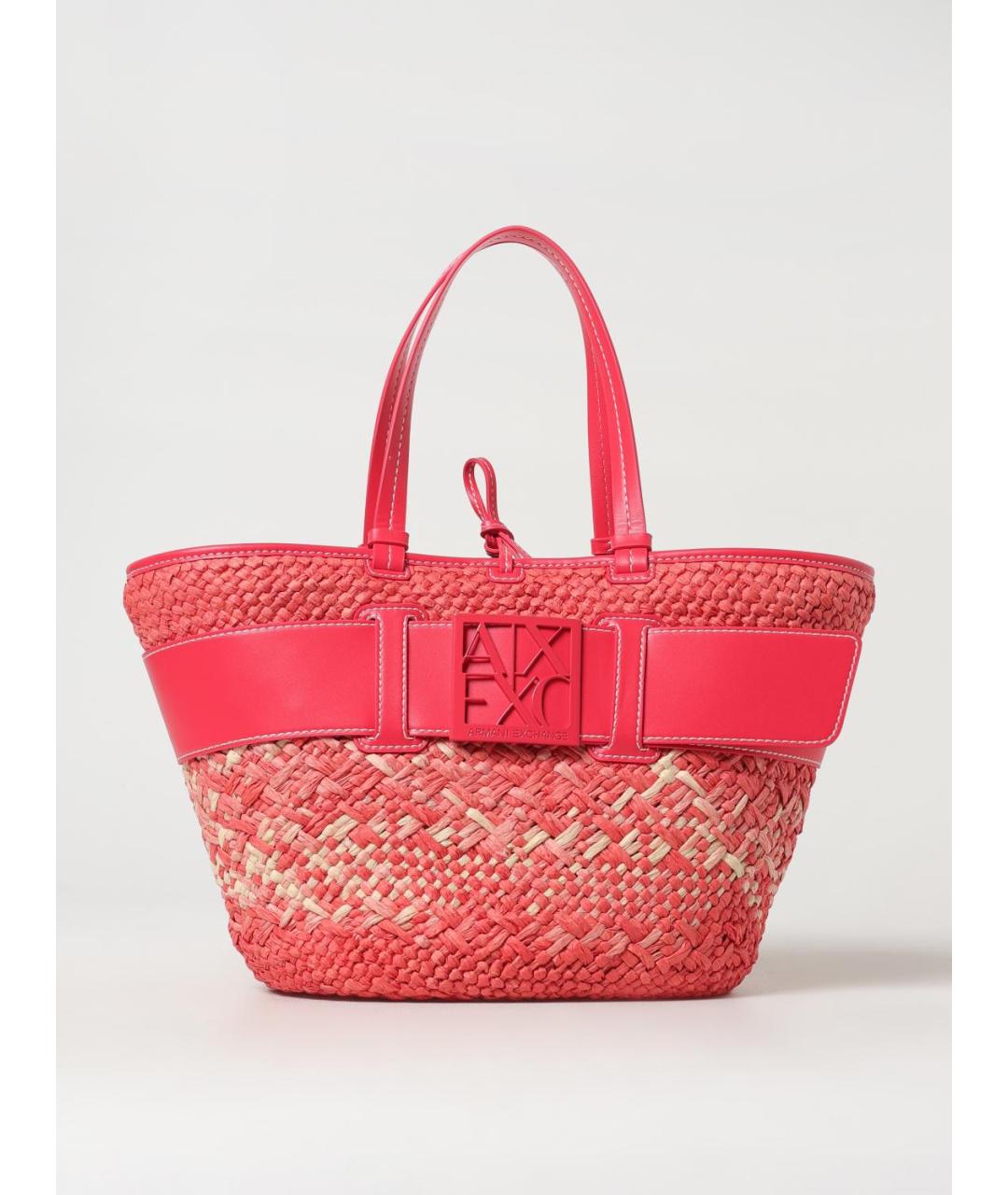 ARMANI EXCHANGE Коралловая пелетеная сумка тоут, фото 4