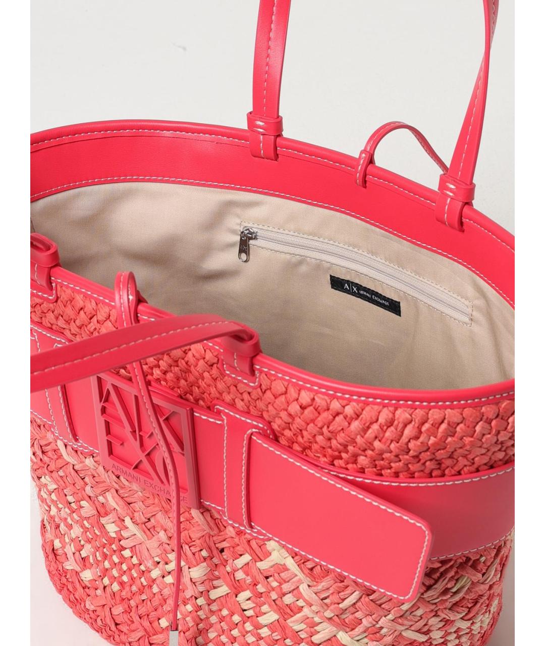 ARMANI EXCHANGE Коралловая пелетеная сумка тоут, фото 3