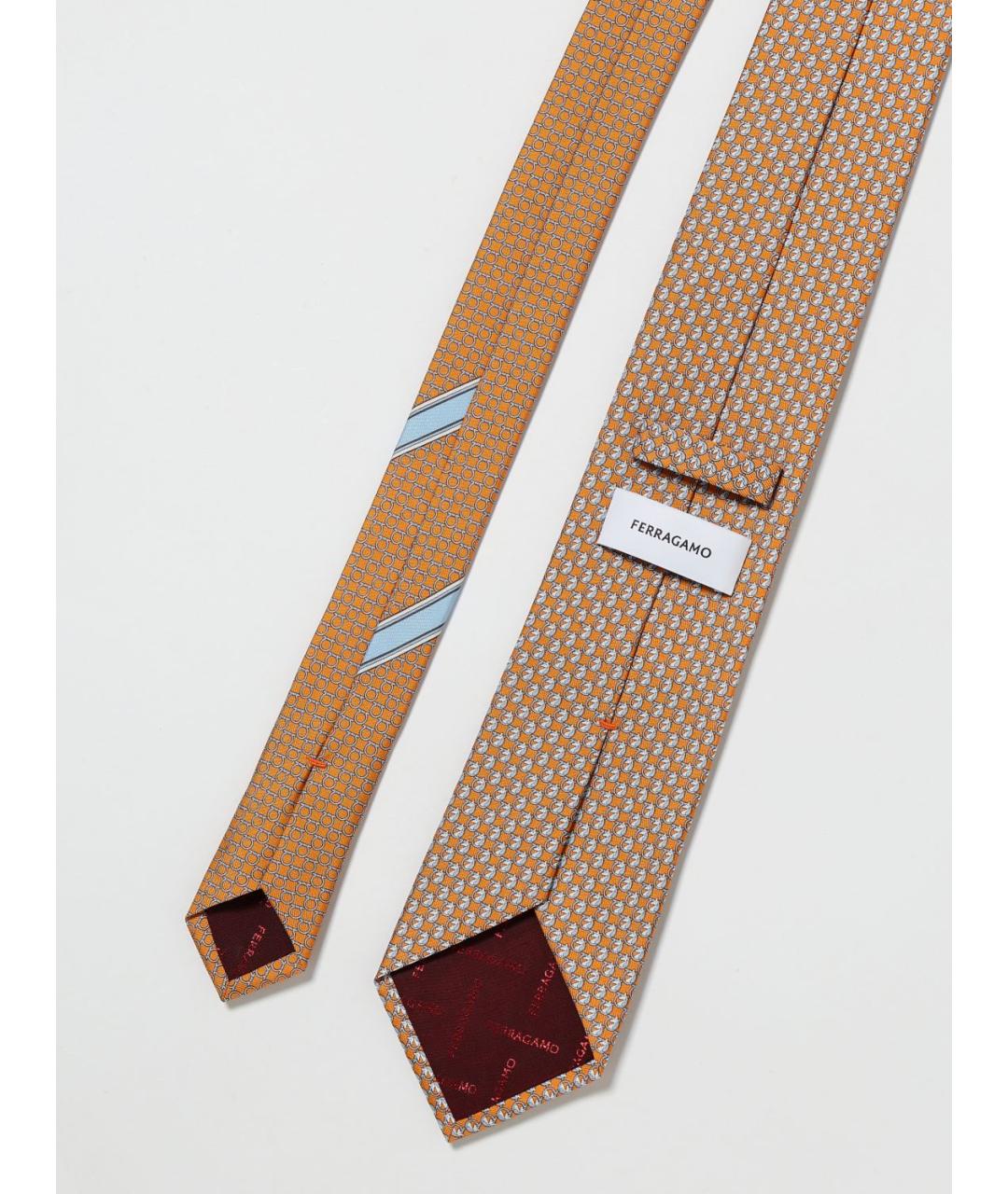 FERRAGAMO Оранжевый шелковый галстук, фото 2