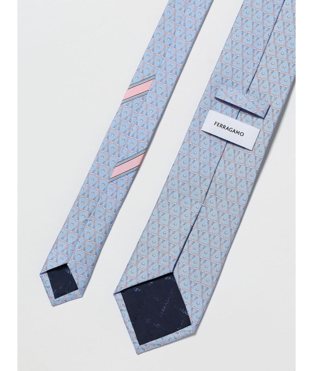 FERRAGAMO Голубой шелковый галстук, фото 2