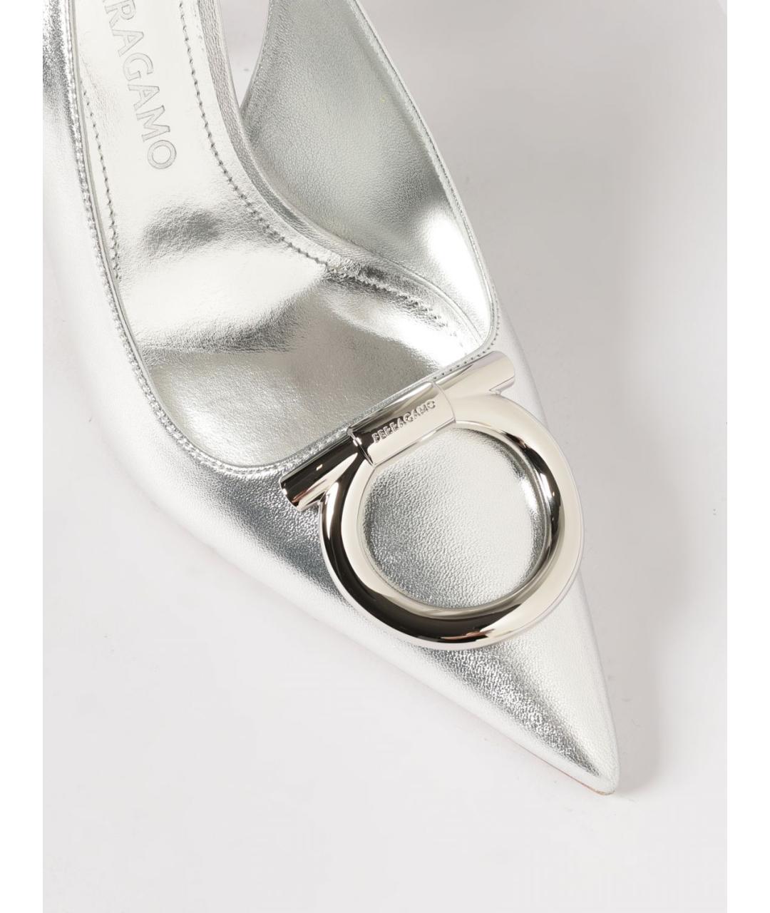FERRAGAMO Серебряные кожаные туфли, фото 4
