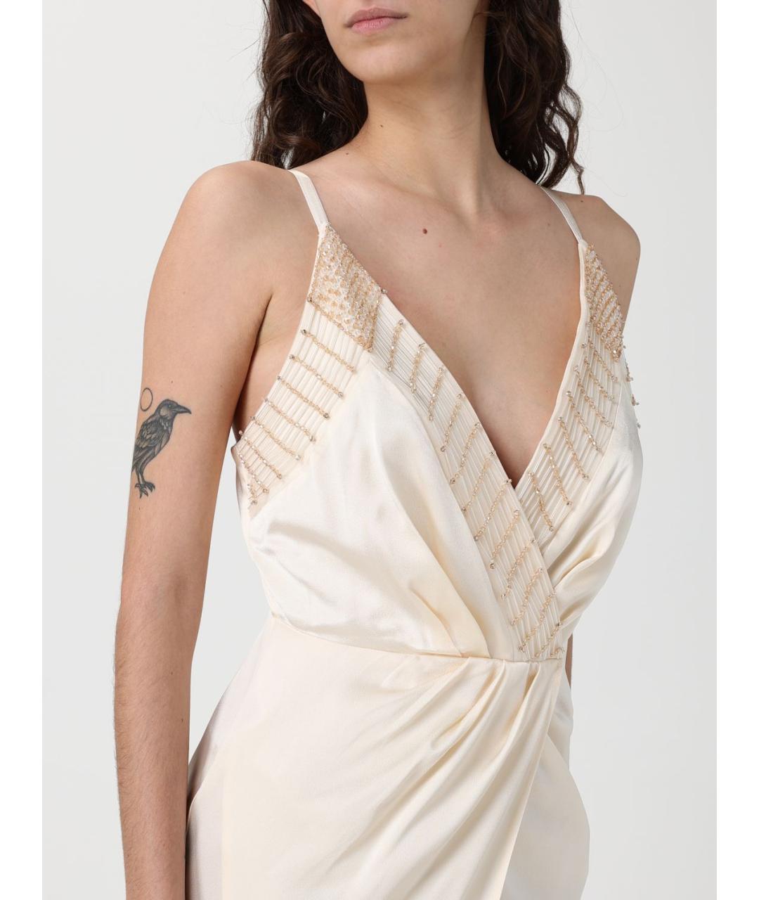 ELISABETTA FRANCHI Бежевое ацетатное вечернее платье, фото 3