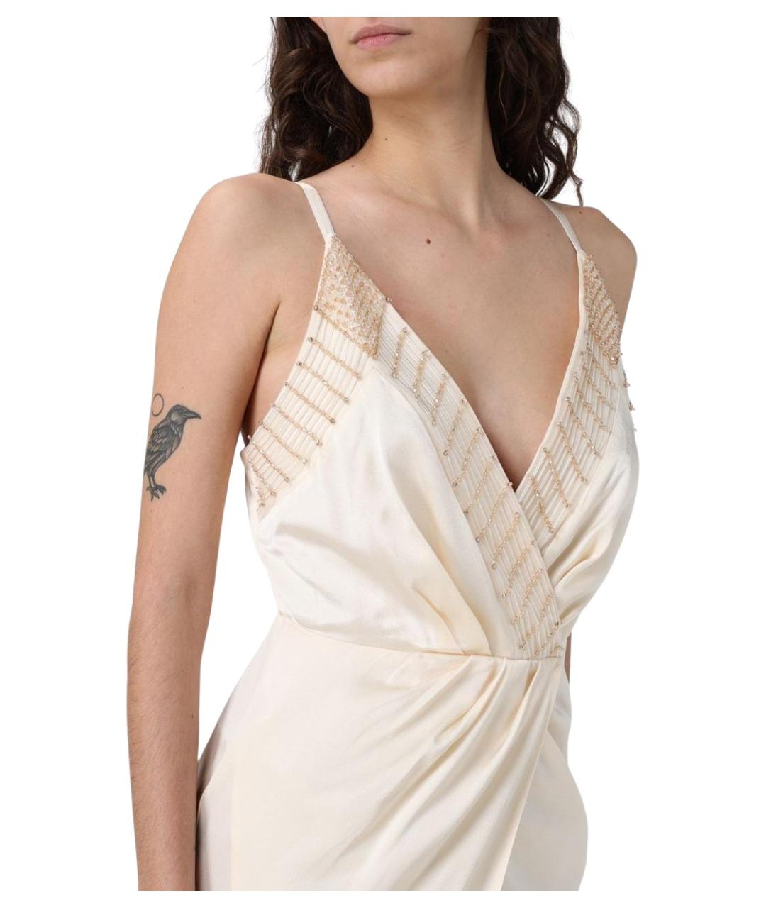 ELISABETTA FRANCHI Бежевое ацетатное вечернее платье, фото 3