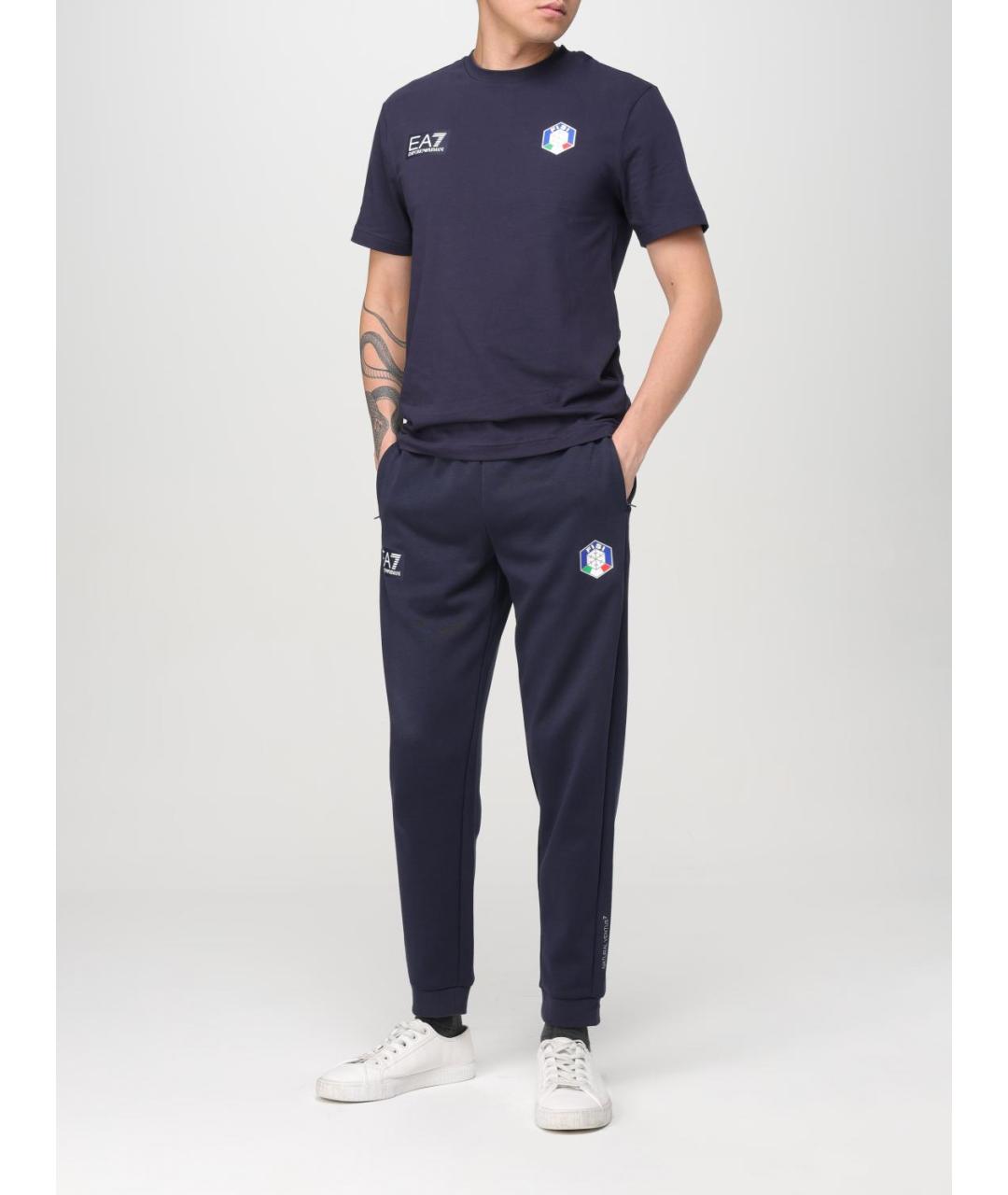 EA7 Синие хлопковые повседневные брюки, фото 2