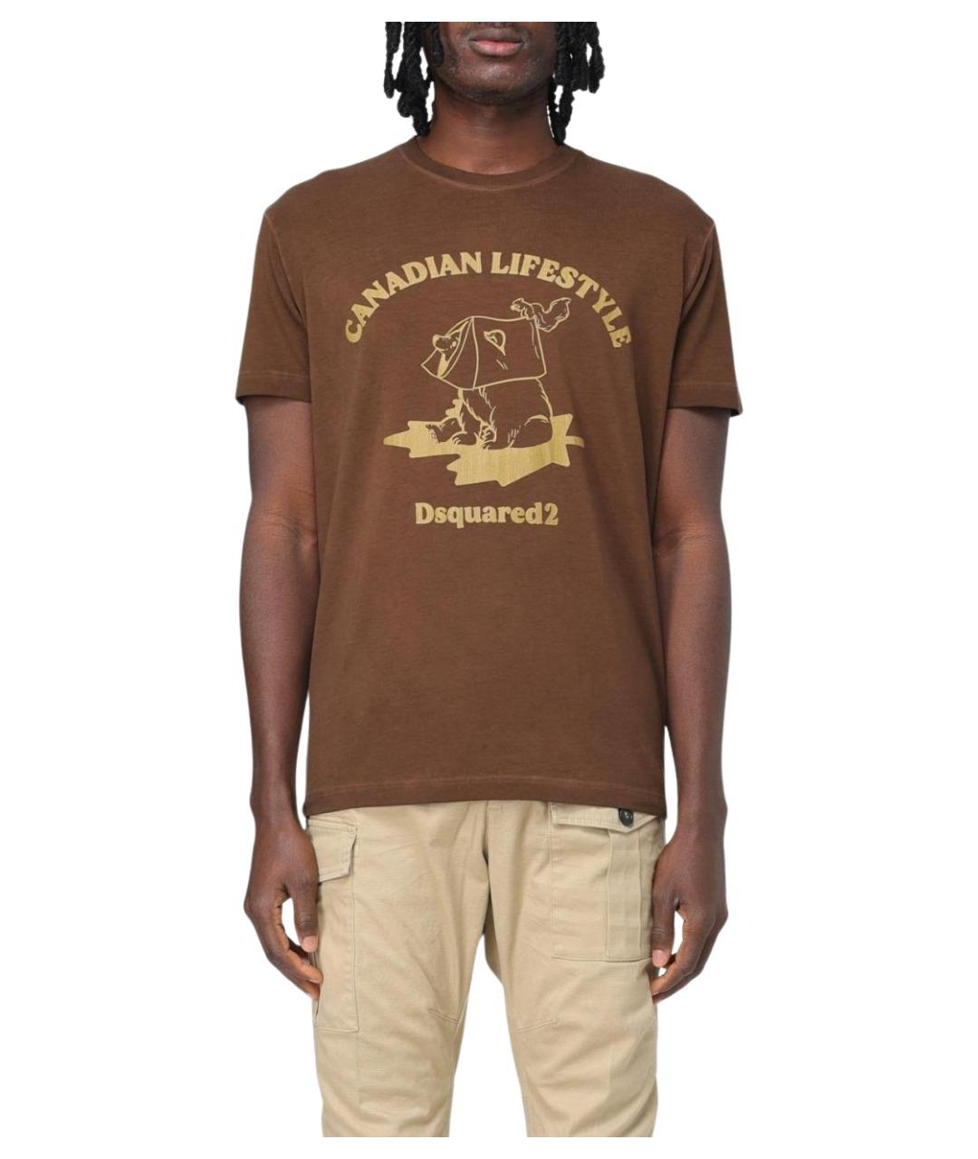 DSQUARED2 Коричневая хлопковая футболка, фото 1