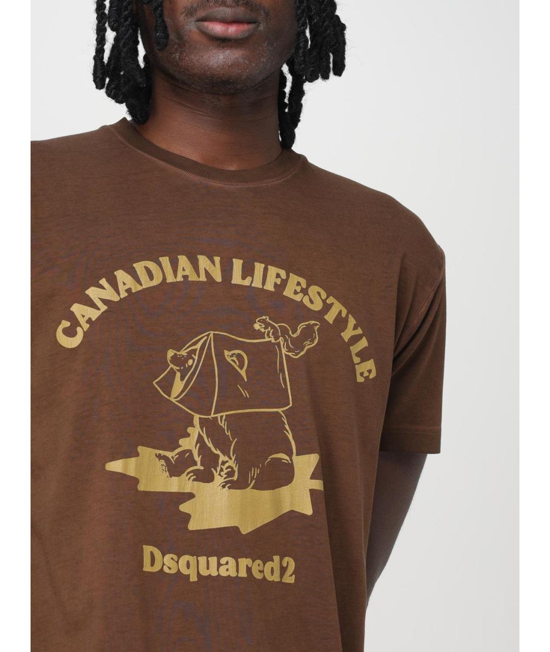 DSQUARED2 Коричневая хлопковая футболка, фото 3