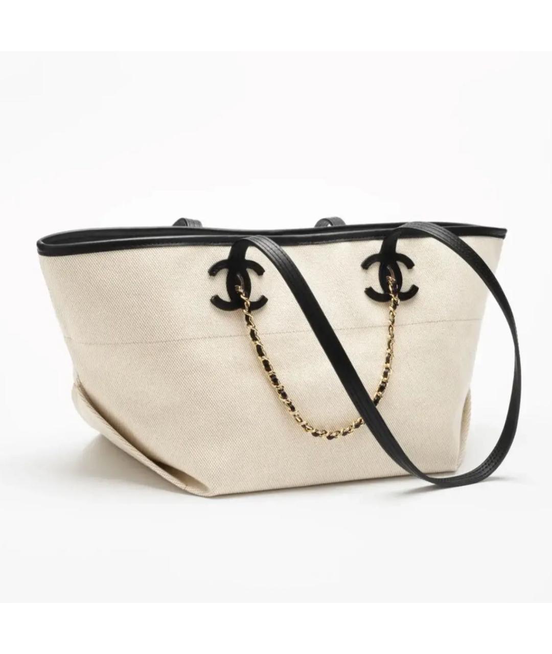 CHANEL Бежевая тканевая сумка тоут, фото 2