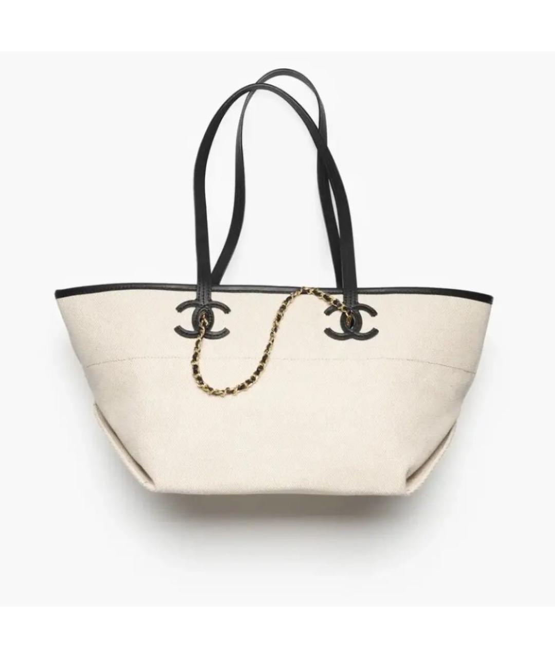 CHANEL Бежевая тканевая сумка тоут, фото 6