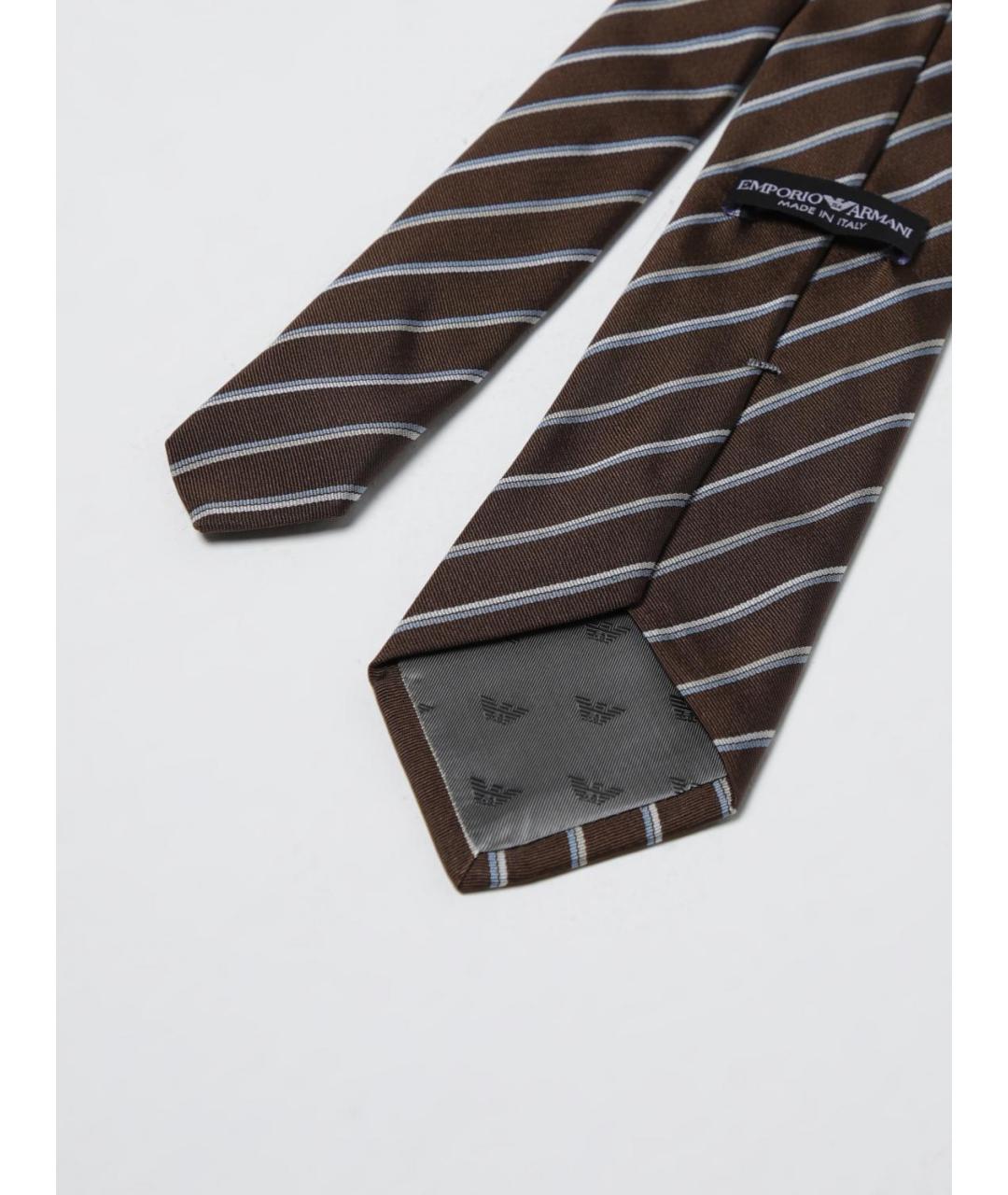 EMPORIO ARMANI Коричневый шелковый галстук, фото 2
