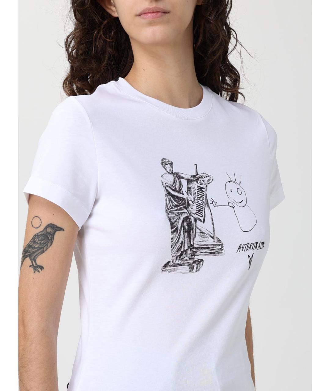 MOSCHINO JEANS Белая хлопковая футболка, фото 3