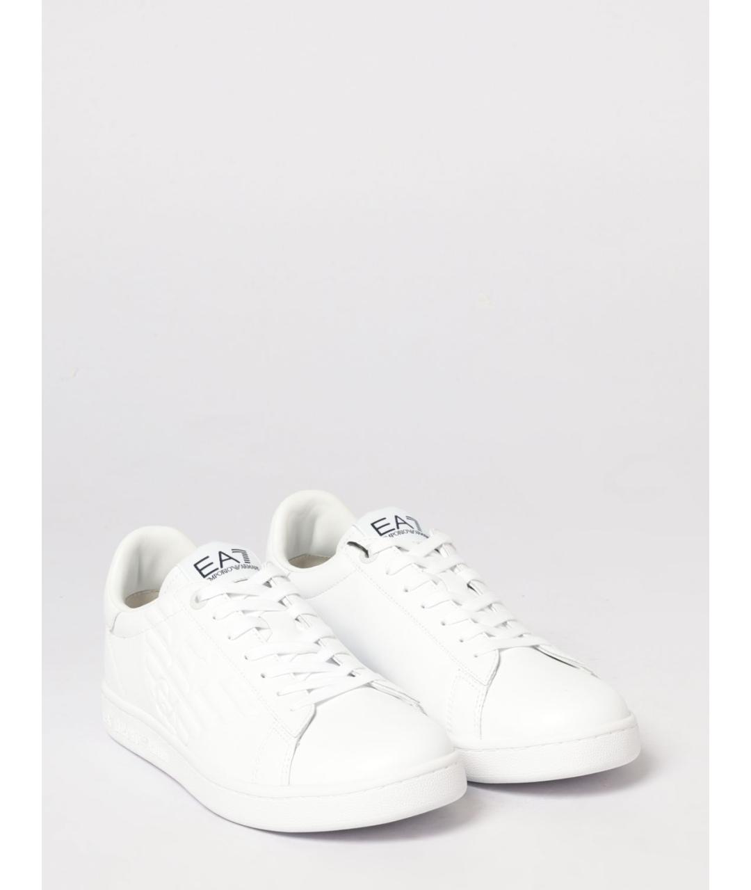 EA7 Белые кожаные низкие кроссовки / кеды, фото 2