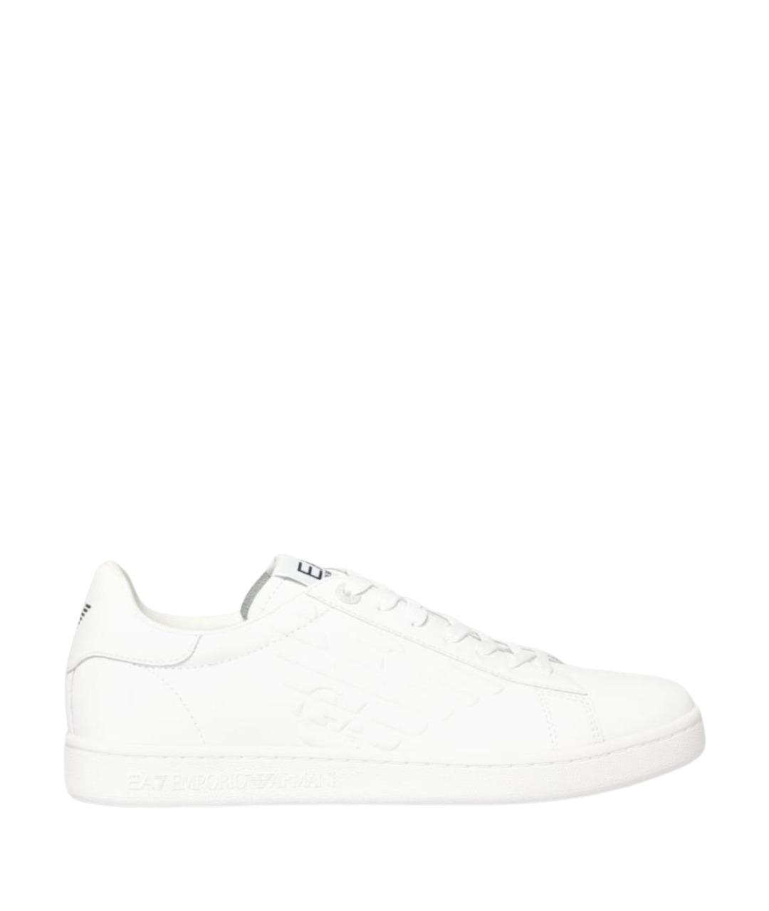 EA7 Белые кожаные низкие кроссовки / кеды, фото 1
