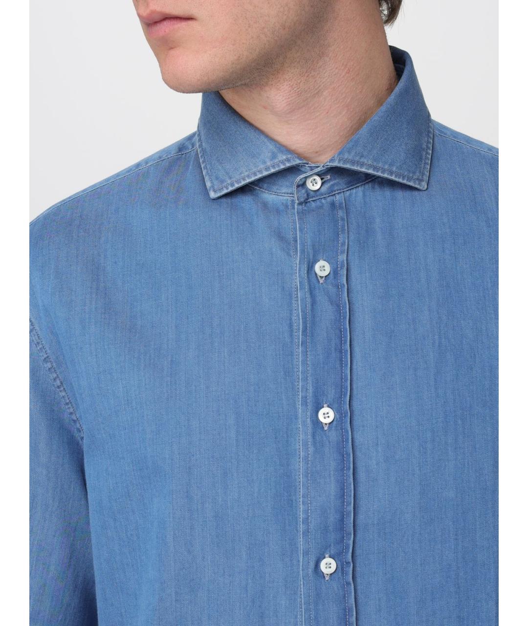 BRUNELLO CUCINELLI Синяя хлопковая кэжуал рубашка, фото 5