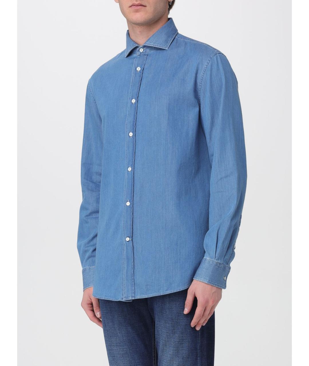 BRUNELLO CUCINELLI Синяя хлопковая кэжуал рубашка, фото 4