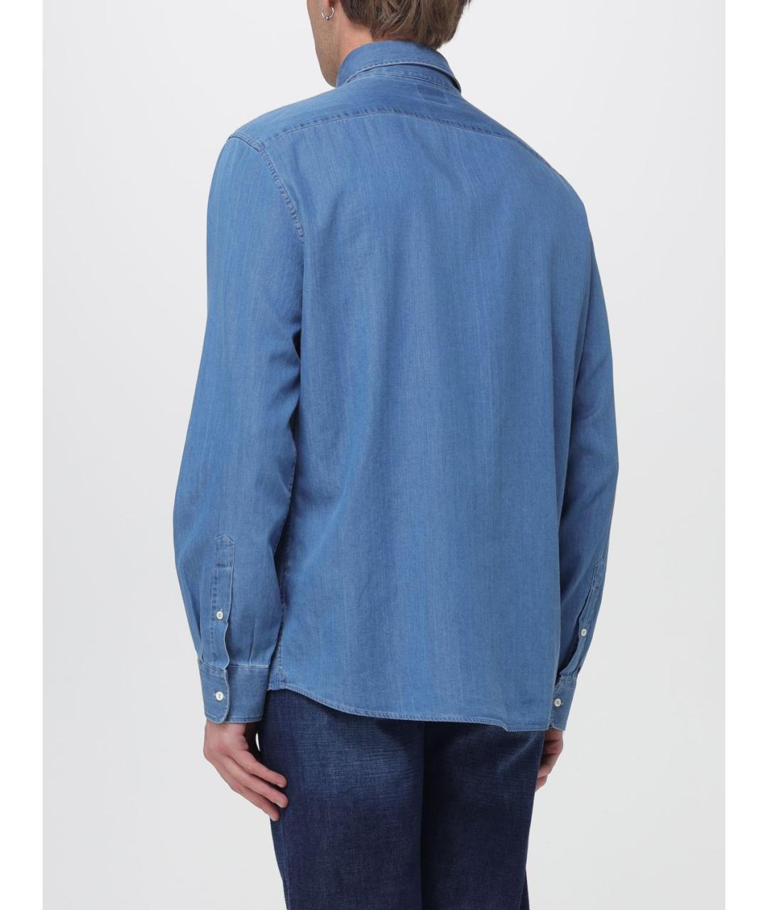 BRUNELLO CUCINELLI Синяя хлопковая кэжуал рубашка, фото 3