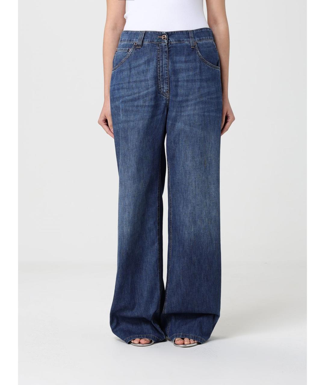 BRUNELLO CUCINELLI Синие хлопковые прямые джинсы, фото 6