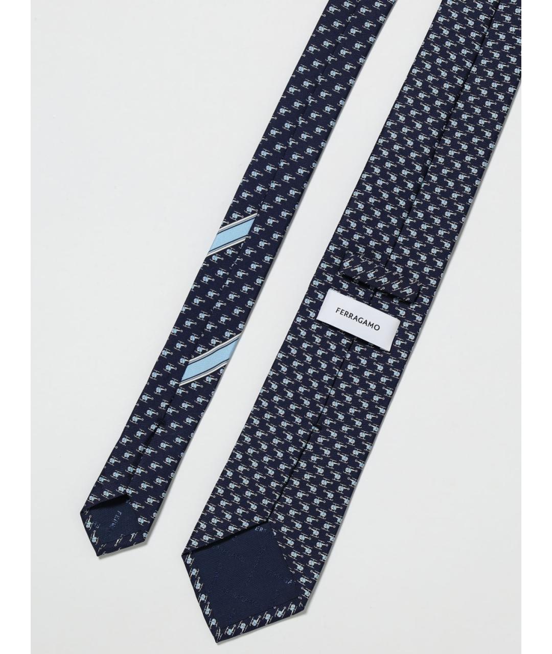 FERRAGAMO Синий шелковый галстук, фото 2