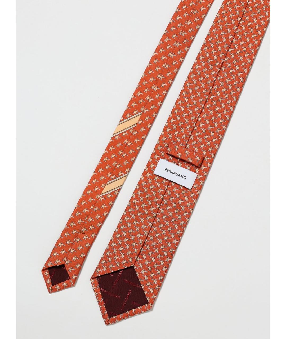 FERRAGAMO Оранжевый шелковый галстук, фото 2