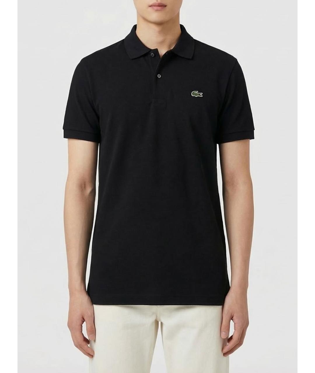 LACOSTE Черное хлопковое поло с коротким рукавом, фото 2