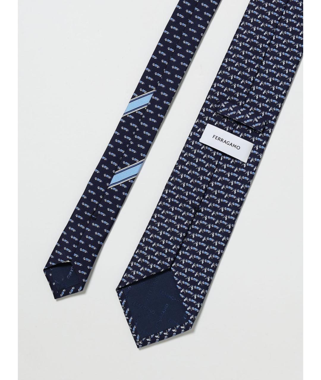 FERRAGAMO Синий шелковый галстук, фото 2