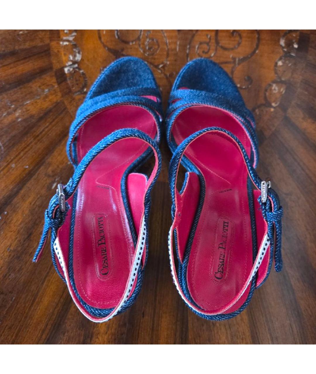 CESARE PACIOTTI Синие текстильные босоножки, фото 3